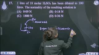 1 litre of 18 molar H2SO4 has been diluted to 100 litres The normality of the resulting solutio [upl. by Acinorrev341]