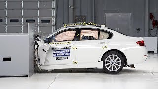 2014 BMW 5 series driverside small overlap IIHS crash test [upl. by Dranal]