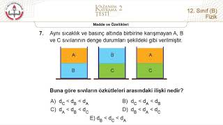 12B MEB Fizik Kazanım Kavrama Testi2 Madde ve Özellikleri 2020 [upl. by Meuse]