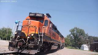 BNSF 3001 Leads the Ulen turn through Hitterdal 8124 [upl. by Eusadnilem489]