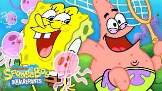 SpongeBob vs Patrick Who Catches MORE Jellyfish 🦑  SpongeBobOfficial [upl. by Ailedua415]