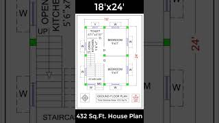 18x24 House Plans  432 Sq Ft House Plan Design [upl. by Deyas]