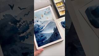 Aquarelle paysage  montagnes et oiseaux  Aquarelle facile débutant ✨ [upl. by Irem56]