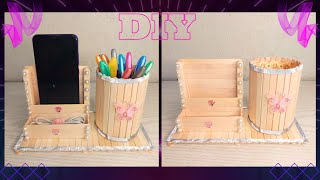 DIY Popsicle Stick Crafts  Popsicle Stick Mobile Holder  Popsicle Stick Pen Holder [upl. by Alessig]