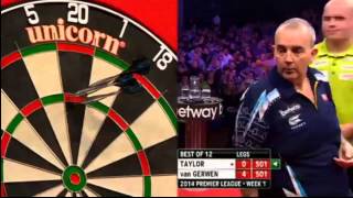 Michael Van Gerwen 70 VS Phil Taylor PREMIER LEAGUE DARTS 070214 [upl. by Torres]