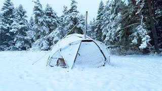 Caught in Heavy Snow  3 Days Winter Camping  Hot Tent Freezing Cold Snowfall [upl. by Arnst]