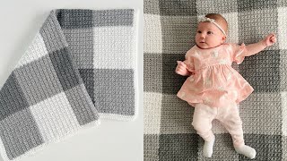 How to Crochet a Grey Gingham Blanket with the Crumpled Griddle Stitch [upl. by Malinde]