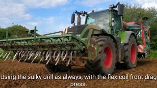 Fendt 724 cultivating for and planting vining peas [upl. by Tidwell589]