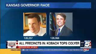 With all precincts reporting Kobach leads Colyer by 191 votes in GOP primary for Kansas governor [upl. by Yelac]