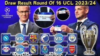 Draw Results Round Of 16 Eufa Champions League Season 20232024  Barcelona vs Leipzig [upl. by Maillliw]