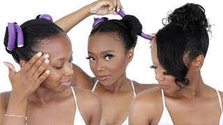 Relaxed Hair Easy Updo With Heatless Curls  Lusters Pink Lotion and Glosser Has a New Look [upl. by Phalan]