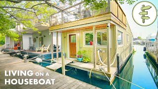 Woman Living on a Charming Tiny Houseboat in All 4 Seasons – Full Tour amp How It Works [upl. by Thais]