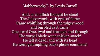 JABBERWOCKY Poem LEWIS CARROLL Alice Through Looking Glass Lyrics Words text trending poetry verse [upl. by Auhsoj]