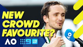 Daniil Medvedev kisses and makes up with Melbourne Park crowd  Wide World of Sports [upl. by Thilda]