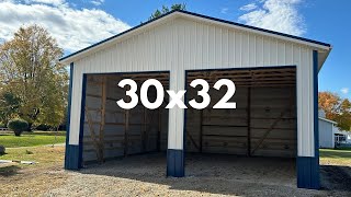 Take a tour 30x32 14’ post frame shell with 30’ rafters [upl. by Harrus416]