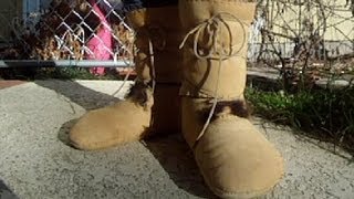 Elk Hide Side Seam Moccasins lined with Beaver Fur lowers and Wool lined Calf High Uppers [upl. by Fish]