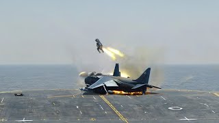 When US Navy Pilots Miss the Arrestor Cables During Aircraft Carrier Landing [upl. by Ciaphus]