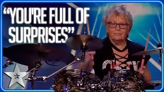 ROCKSTAR GRANNY shocks with incredible drumming  Unforgettable Audition  Britains Got Talent [upl. by Maxfield139]