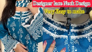 Designer Lace Neckline  Dress design ideas 2024 Lawn dress design summer [upl. by Anayaran500]