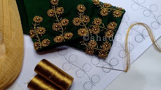 Golden thread Long french knot hand embroidery design for kurti blouse sleevegreen Georgette kurti [upl. by Bixby593]