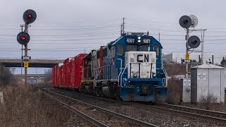 BRAKING BOXCARS CN 4907 at Vaughan JAN 624 [upl. by Attenwad846]