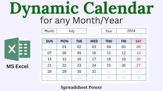 Dynamic Calendar for Any Month and Year in Excel [upl. by Mannie]