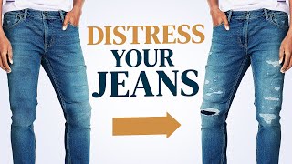 How To Distress Your Denim In 3 Minutes DIY Video Tutorial [upl. by Lehcnom]