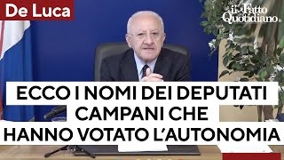 Autonomia differenziata De Luca fa i nomi dei deputati che lhanno votata quotNemici del sudquot [upl. by Lyndsie806]