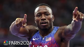 Team USA goes goldsilver as Grant Holloway Daniel Roberts lead 110m hurdles  Paris Olympics [upl. by Kirch]