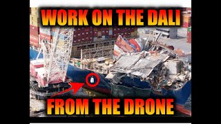 Drone at the Dali  Working on the Key Bridge Roadbed on the Bow of the Ship in Baltimore May 25th [upl. by Weinstein]