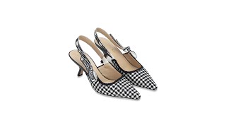 Christian Dior MicroHoundstooth Embroidered Cotton J Adior Slingback 65mm Pumps Black White Sz 385 [upl. by Anglim]