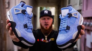 DONT BUY THE JORDAN 4 UNIVERSITY BLUE SNEAKERS WITHOUT WATCHING THIS Early In Hand Review [upl. by Selohcin432]