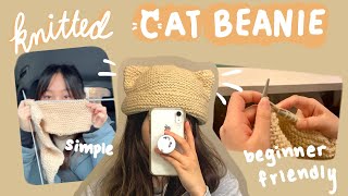 How to Knit a Cat Ear Beanie for beginners quick and easy tutorial [upl. by Schmidt]