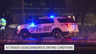 Icy roads cause dangerous driving conditions in West Michigan [upl. by Acisej]