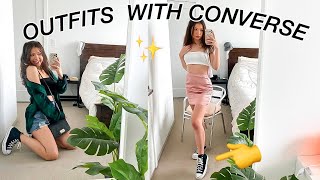 HOW TO STYLE HIGH TOP CONVERSE 5 cute outfit ideas [upl. by Sauder]