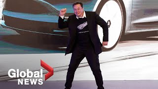 Elon Musk shows off bizarre dance moves at Tesla event in China [upl. by Feenah302]