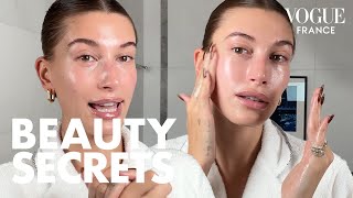 Hailey Biebers skincare routine for a super glowy complexion  Vogue France [upl. by Noirred]