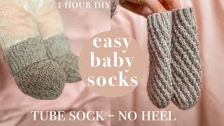 How to Knit Tube Baby Socks  Easy No Heel Beginner Friendly Spiral [upl. by Allenod258]