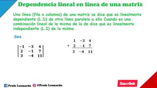 DEPENDENCIA LINEAL EN LINEA DE UNA MATRIZ [upl. by Prescott785]