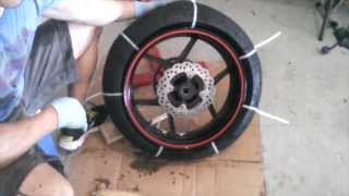 Motorcycle Tire Removal from Rim  Zip Tie Method 2007 ZX6R  HOW TO  TUTORIAL [upl. by Mika992]