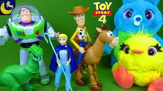 LOTS of New Toy Story 4 Toys Bo Peep Woody True Talkers Buzz Lightyear Sneak Peek Kids Toy Videos [upl. by Bashuk600]