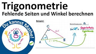 Fehlende Seiten und Winkel im rechtwinkligen Dreieck berechnen Trigonometrie 6 Sinus Kosinus [upl. by Nosauq163]