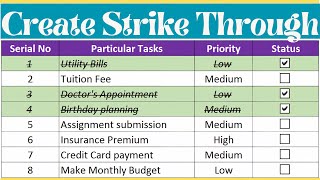 How To Create Strike Through In Excel and Conditional Formatting In Excel [upl. by Steinke]