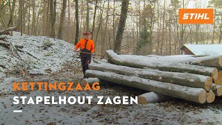 Stapelhout zagen  STIHL Kettingzagen [upl. by Lehplar]