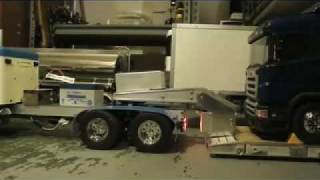 custom built RC Lowboy trailer on custom king hauler w real hydraulics [upl. by Ellecrad504]