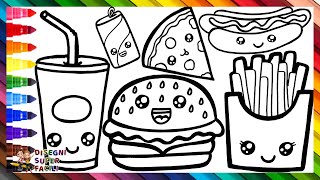 Come Disegnare il Fast Food 🍔🍕🌭🥤 Disegnare e Colorare Carini Cibi Veloci 🌈 Disegni per Bambini [upl. by Fatma]