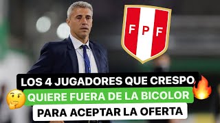 🚨 Los 4 jugadores ⚽️ que Crespo 🇦🇷 quiere fuera de la Bicolor 🇵🇪 para aceptar la oferta 🔥 [upl. by Also]