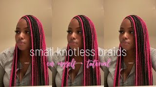 Doing Small Knotless Braids On Myself  Short Tutorial  Aliyiaaa [upl. by Eleirbag]