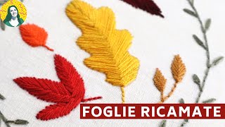 ricamo foglie autunnali  SCHEMA DA RICAMO GRATIS  ricamo a mano [upl. by Yddur]