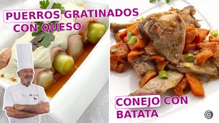 PUERROS gratinados con QUESO azul  CONEJO con boniato  con Karlos Arguiñano [upl. by Alyac]